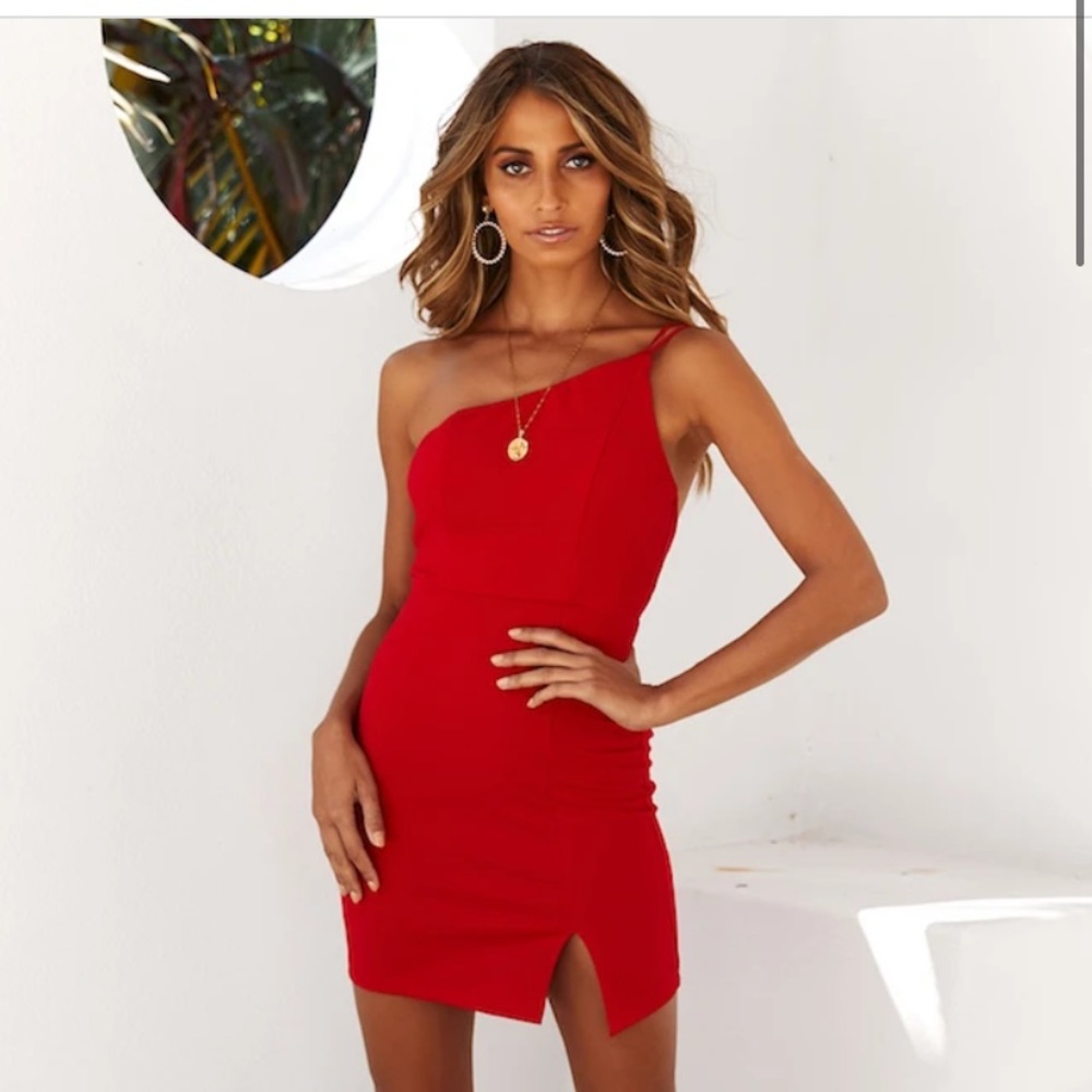 Hello Molly one shoulder red dress.